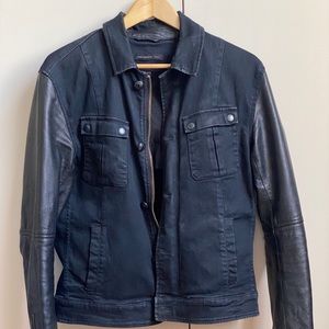 John Varvatos Jean Jacket with leather sleeves.